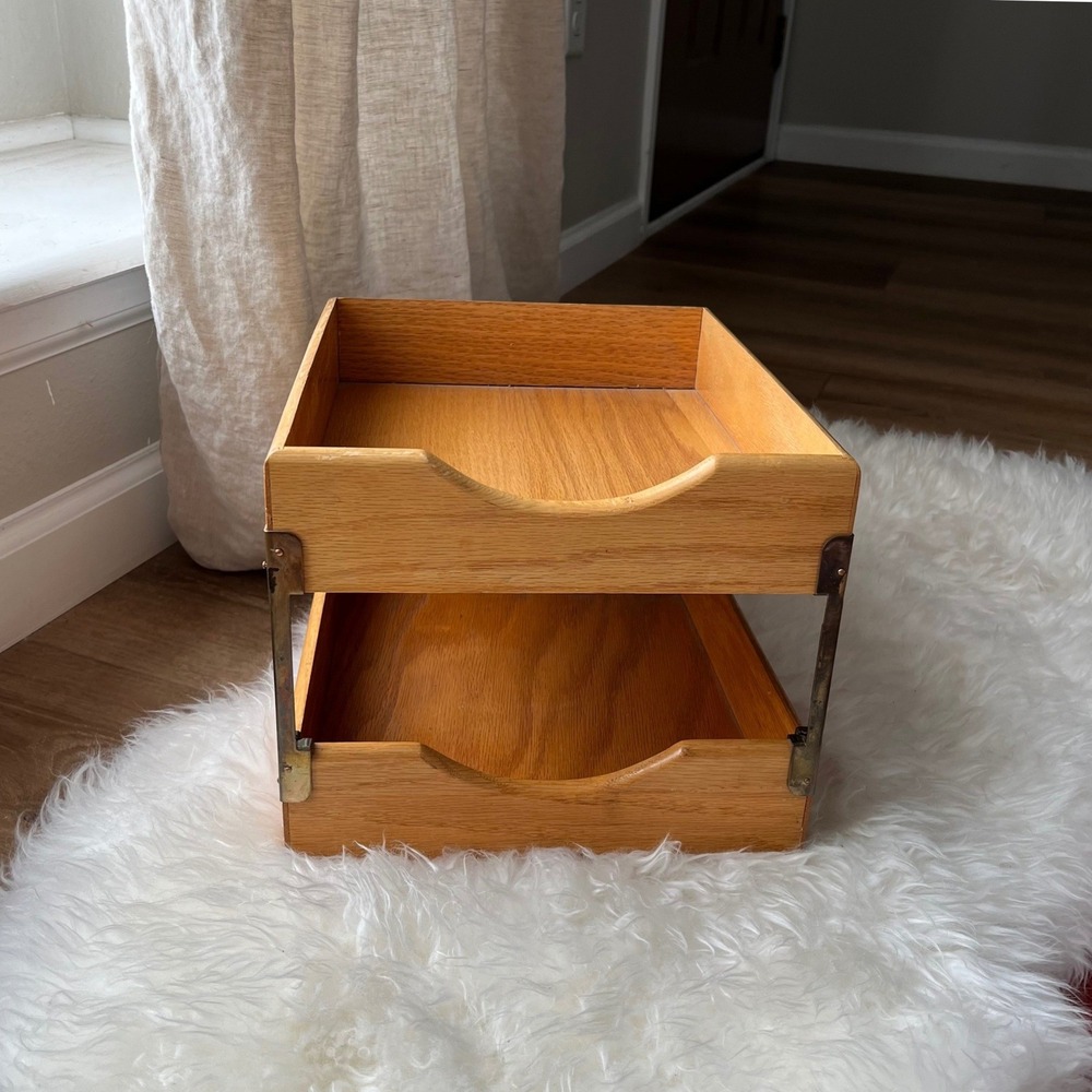 Vintage 2-Tiered Stacking Wood Desk In/Out Box